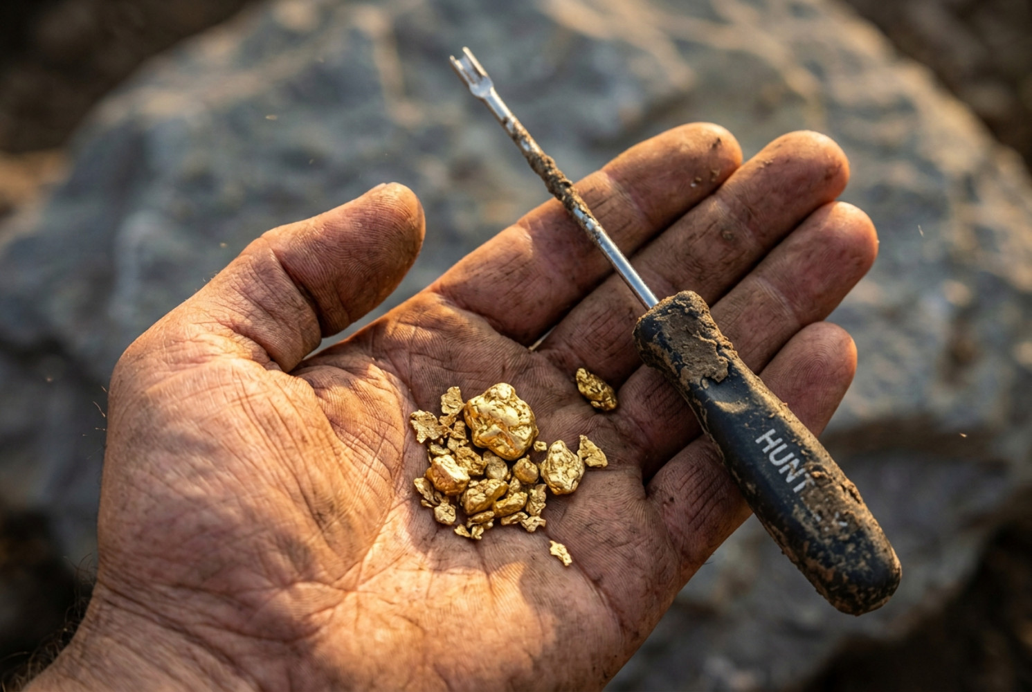 Huntley spoon prospecting crevice tool; Scoop scraping tool for gold panning kit