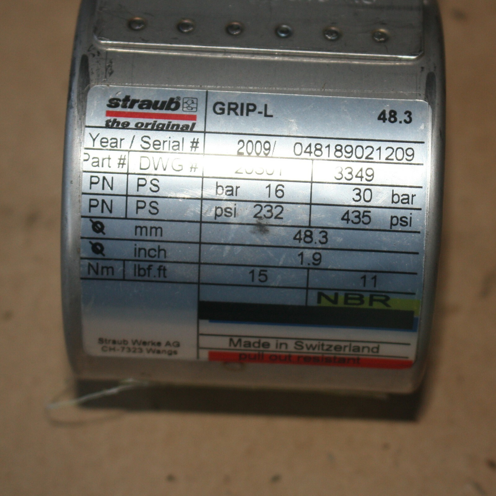 STRAUB Grip-L Coupling 2″ Inch Pipe Size 20301 48.3mm NBR/ss 1.9″ inch