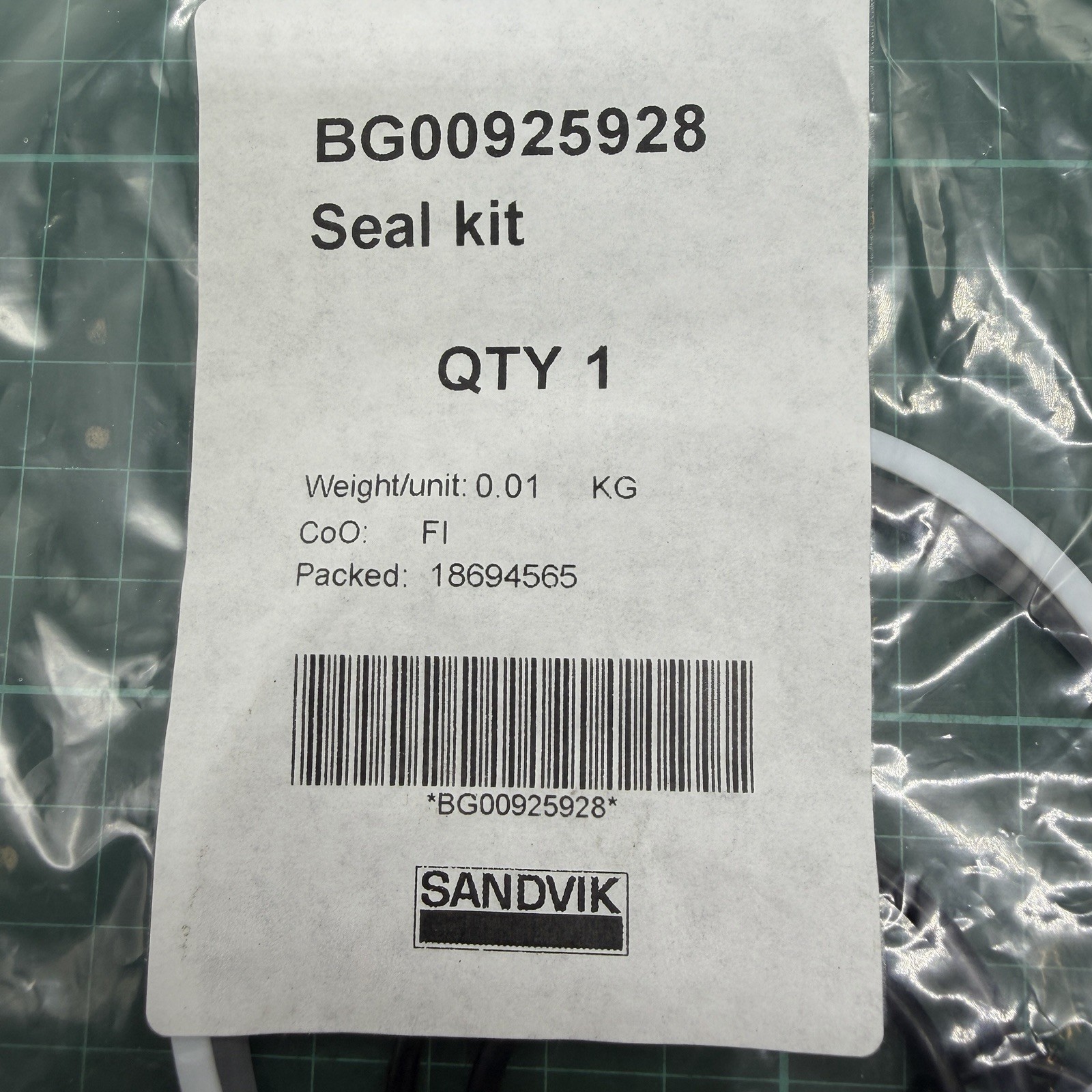 BG00925928 Sandvik Seal Kit Hydraulic O-Ring Drill Rig Mining Equipment NOS