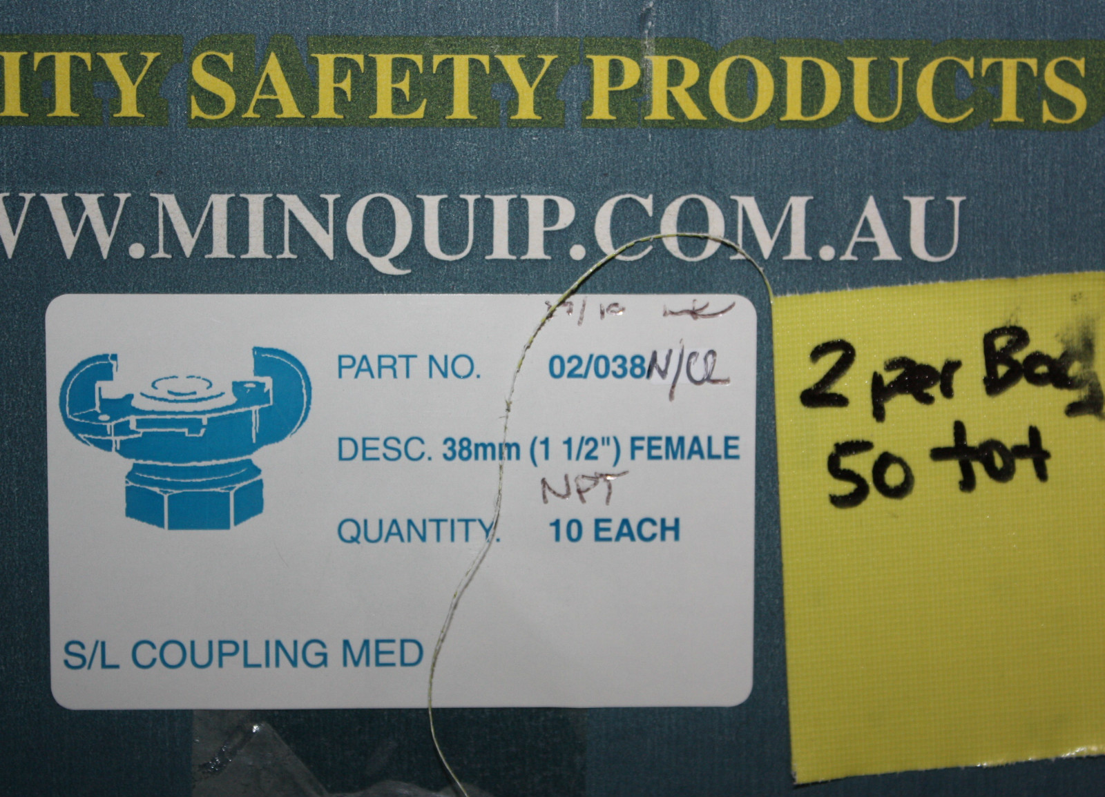 Minquip Pair of 1 1/2″ Inch 38mm Female SL Safety Lock air Coupling Med NPT