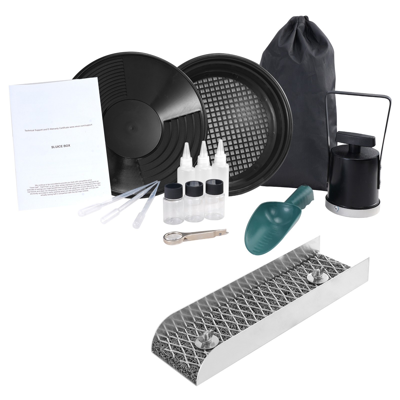 VEVOR Gold Panning Kit With Sluice Box 12″ Aluminum Gold Mining Equipment 16 PCS