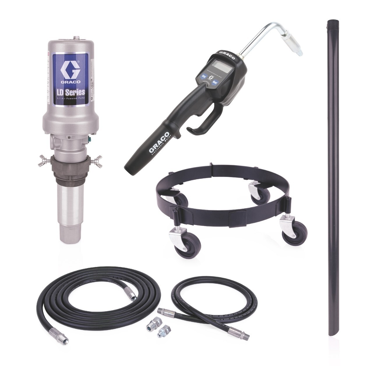 GRACO 25C555 MOBILE 16GAL OIL PUMP PACKAGE, 5:1 PUMP, DOLLY, METER, DOWN TUBE