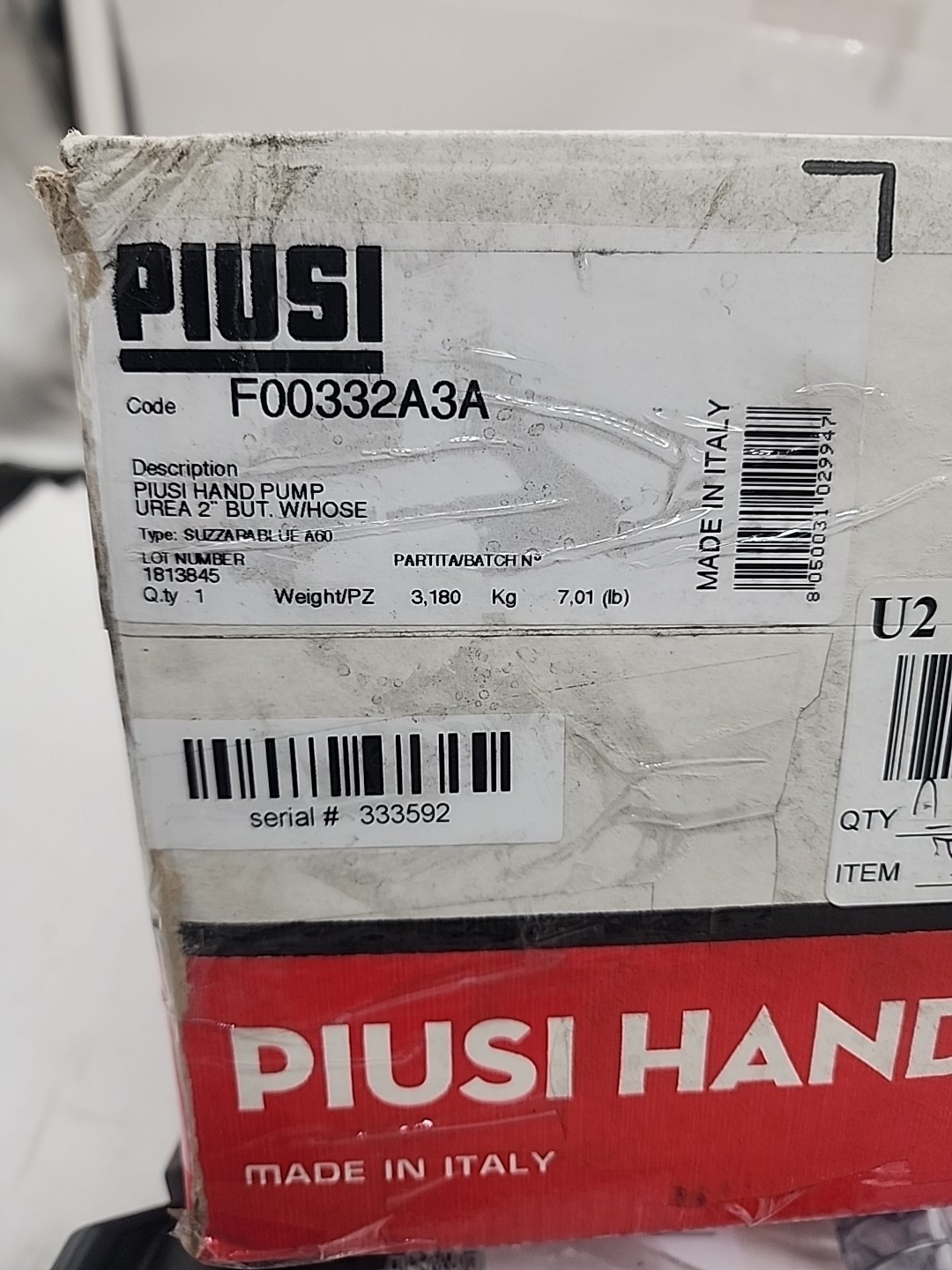 PIUSI USA F00332A3 ROTARY DEF PUMP WITH 9FT HOSE & SPOUT, MISSING HANDLE SEE PIC