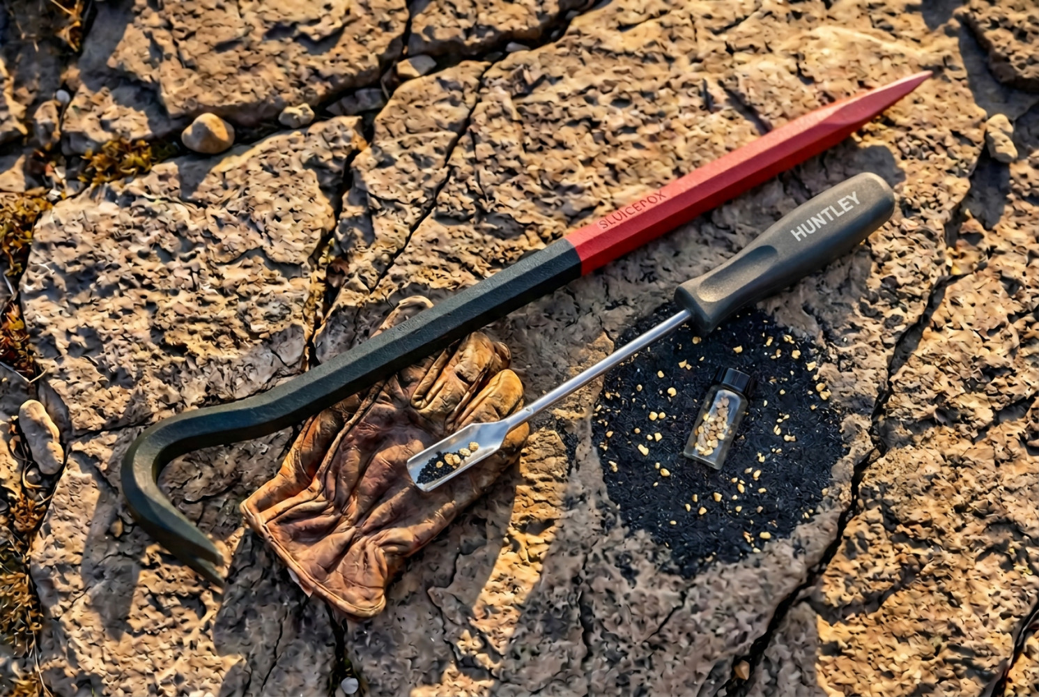 Huntley spoon prospecting crevice tool; Scoop scraping tool for gold panning kit