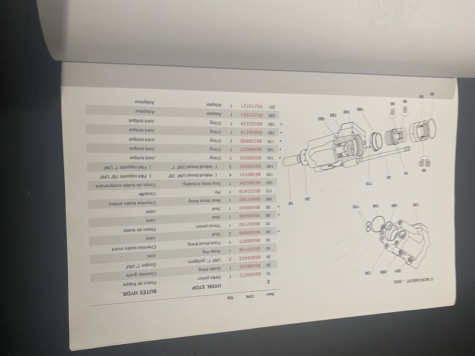 1 X INGESOLL RAND MONTABERT HC160RP PARTS LITS 86622776 MANUAL 2005