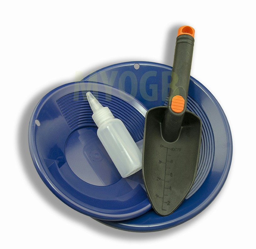 Gold Panning Kit 10″ & 8″ Blue Pans Bottle Snuffer & Scoop-Mining Prospecting